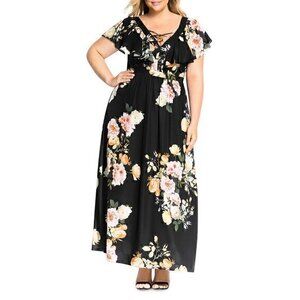 City Chic Plus Tuscan Rose V-Neck Maxi Dress Size 16